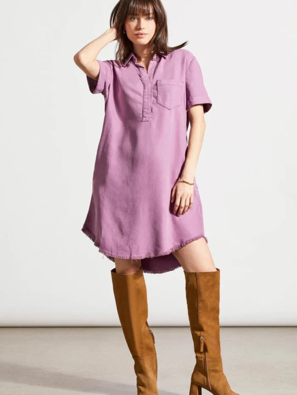 Tribal POP-OVER SHIRT DRESS WITH POCKETS - GRAPE NEW
